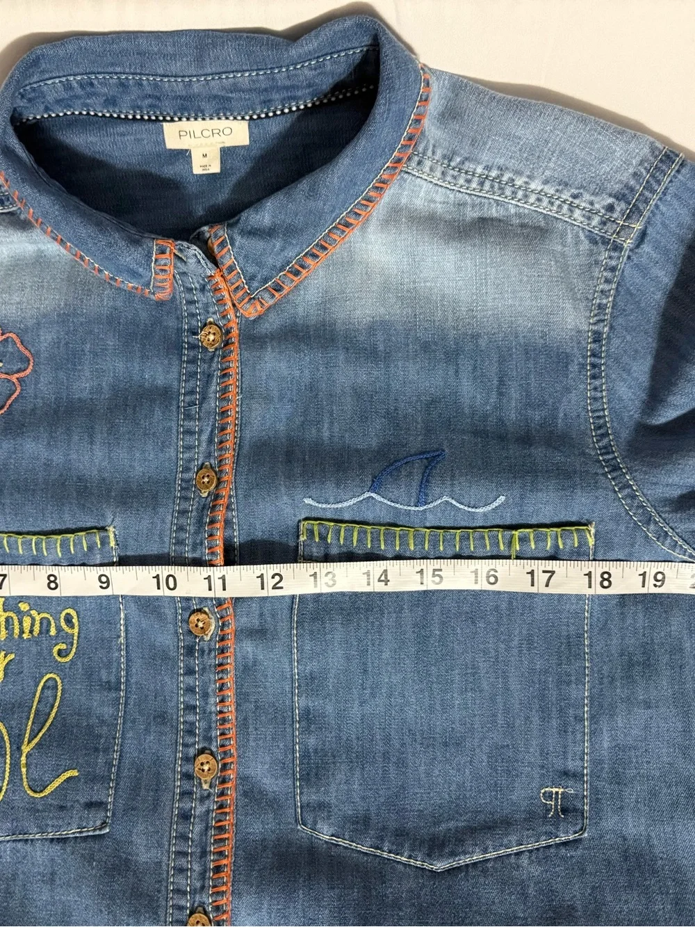 Pilcro Embroidered Icon Denim Buttondown Shirt M